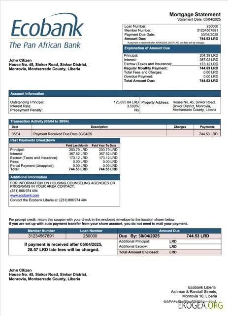 Libéria Ecobank Libéria prêt hypothécaire Modèle Word et PDF